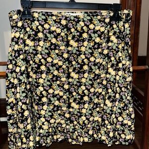 SO Floral Mini Skirt - Black with Yellow & Green Floral Print